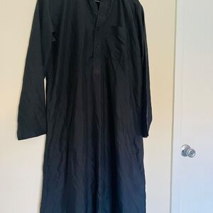 Men's Solid Color Collar Pocket Long Sleeve Arabic Traditional Robe